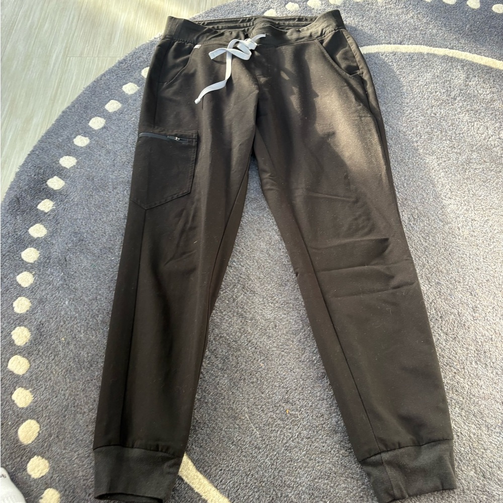 Figs Black Jogger Pants with Gray Drawstring